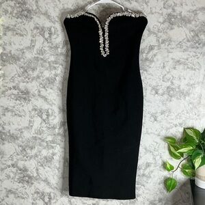 Fashion Nova Black Strapless Dress with Embellished Neckline